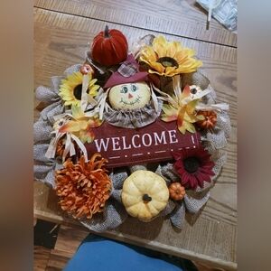 Handmade 14" Autumn Welcome Wreath with Sunflowers and Pumpkins